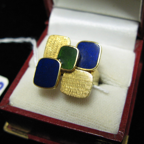 Appraisal: MID-CENTURY MODERN ENAMEL AND EIGHTEEN KARAT GOLD RING displaying five