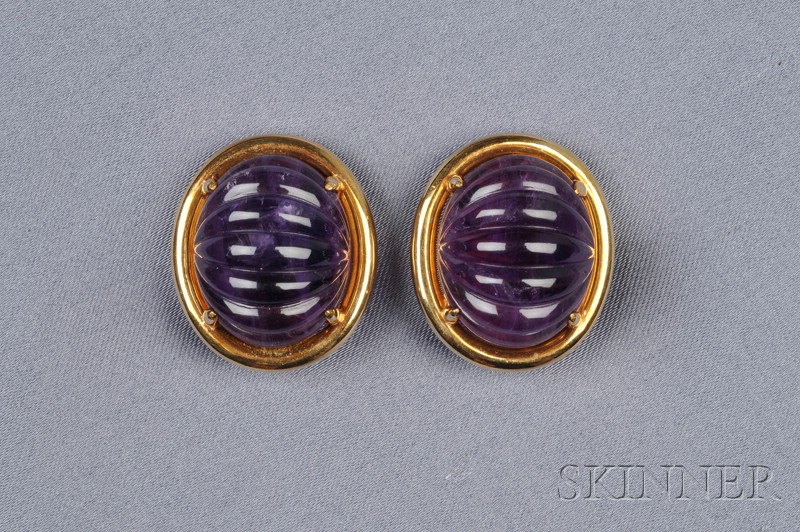 Appraisal: kt Gold and Amethyst Earclips Gump's each set with a