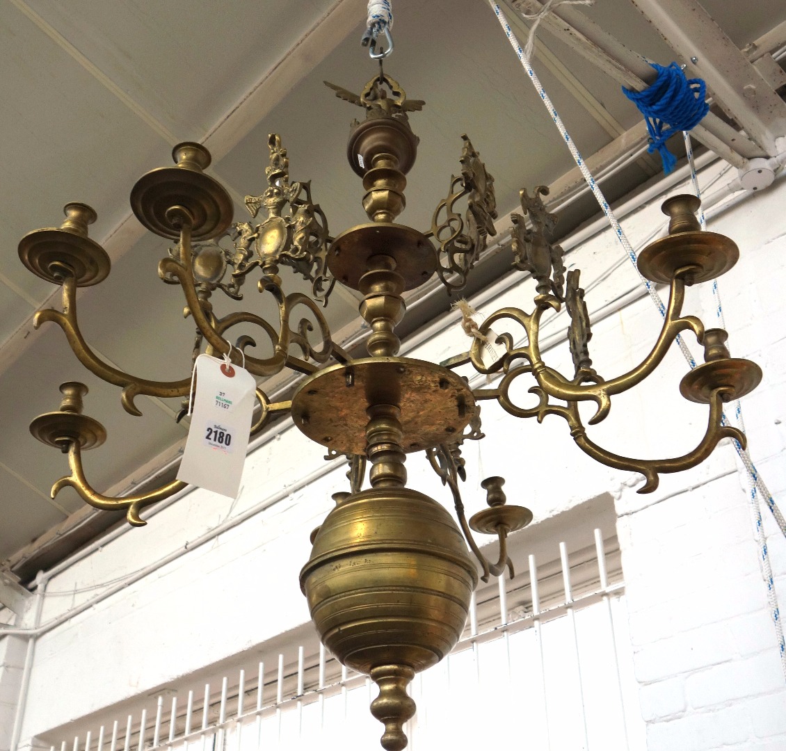 Appraisal: A Flemish style brass chandelier of th century style lacking