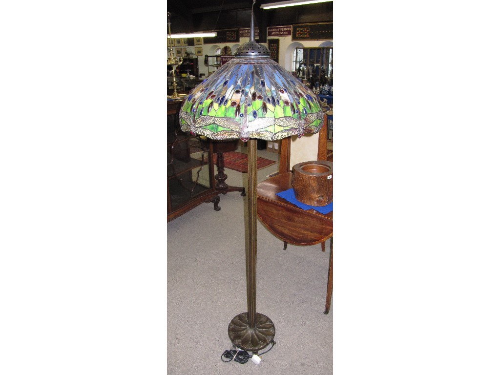 Appraisal: Reproduction Tiffany style floor lamp the shade with dragonfly decoration