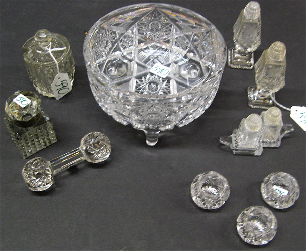 Appraisal: ELEVEN PIECES OF CLEAR CUT CRYSTAL ACCESSORIES an American pedestal