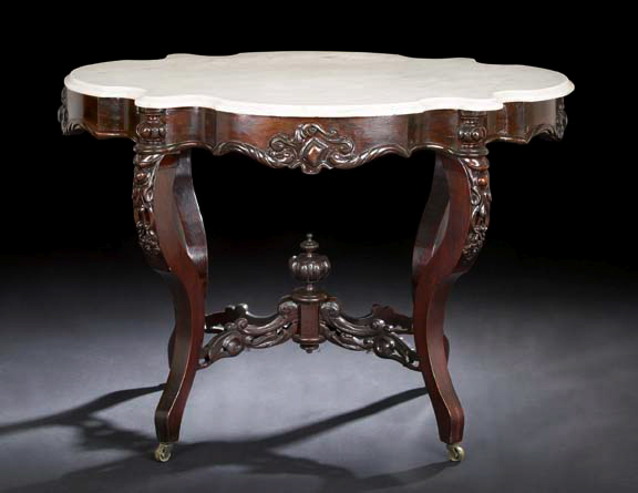 Appraisal: American Rococo Revival Rosewood and Marble-Top Center Table mid- th