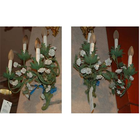 Appraisal: Pair of Louis XV Style Porcelain and Patinated-Metal Wall Lights