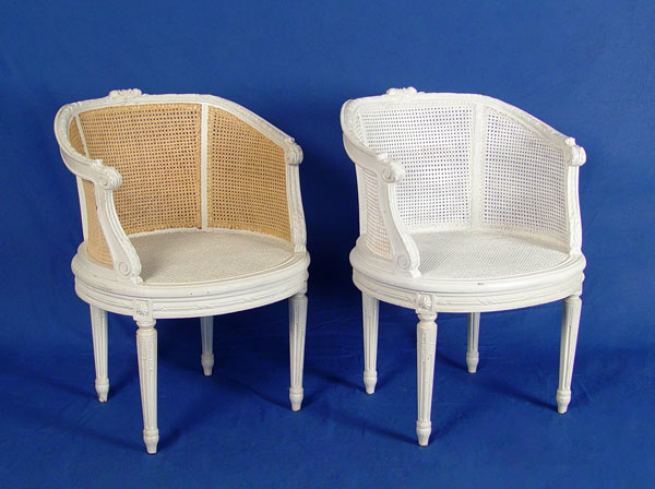 Appraisal: PAIR OF FRENCH STYLE FAUTEUIL CANE CHAIRS Painted in the