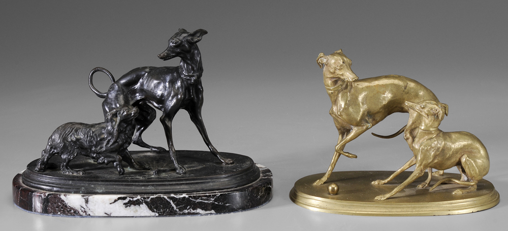 Appraisal: French School th century castings Two bronzes whippets with ball