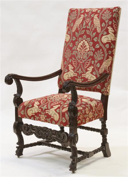 Appraisal: A Queen Anne style walnut hall chair with rectangular cushioned