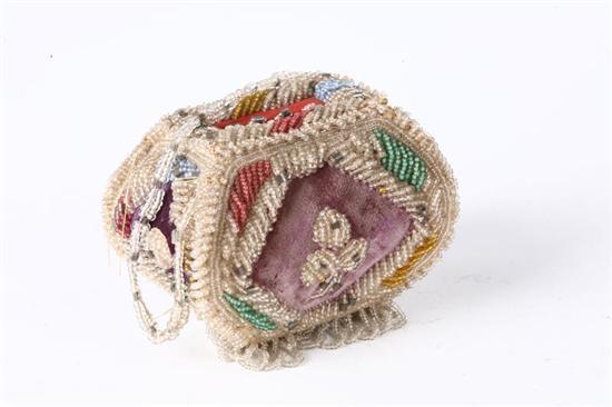 Appraisal: BEADED WHIMSEY BAG Late th century Decoration consists of flowers