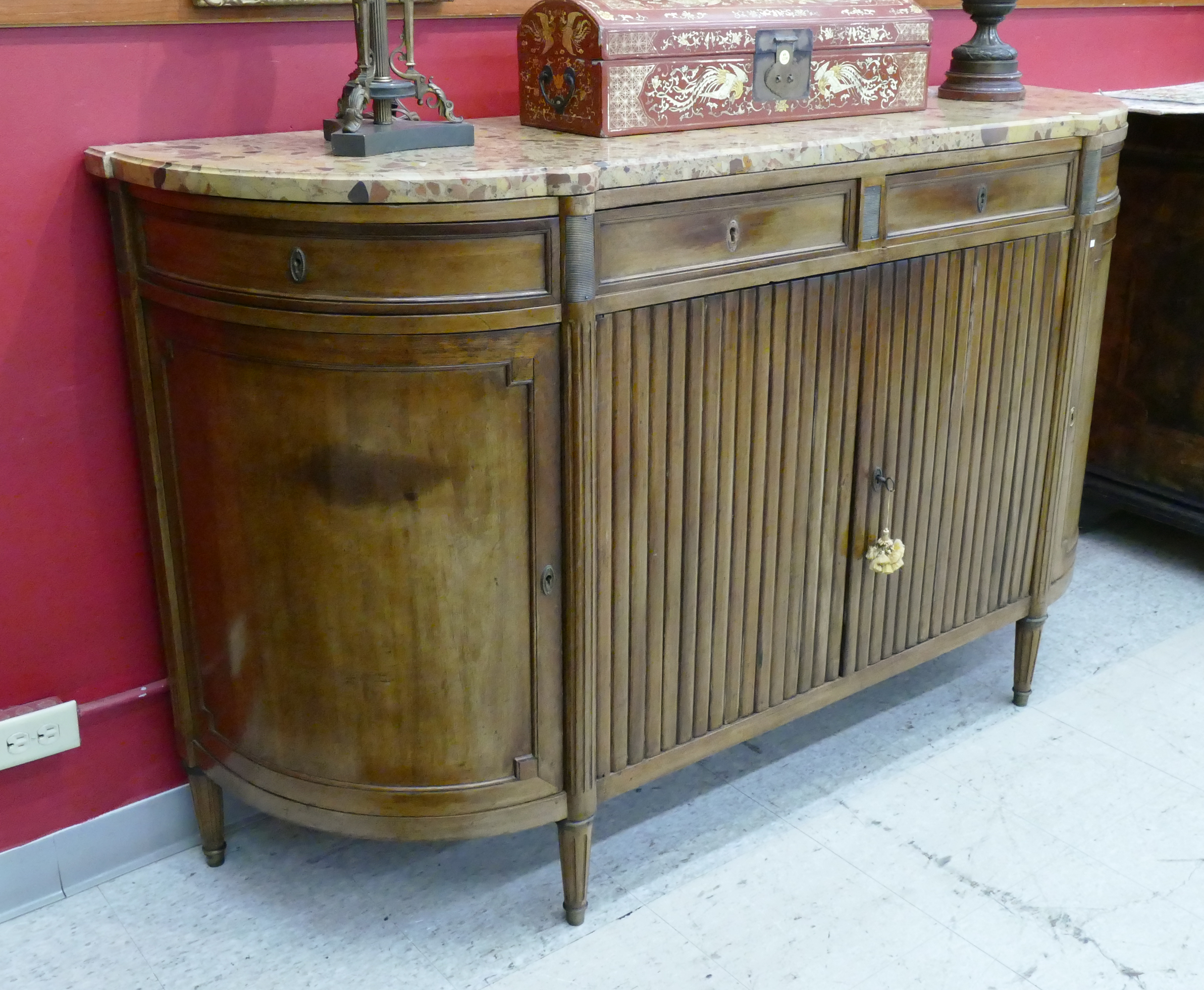 Appraisal: Antique French Marble Top Walnut Curved Front Buffet- x x