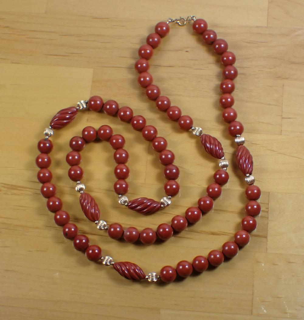 Appraisal: RED JASPER AND FOURTEEN KARAT GOLD BEAD NECKLACE - strand