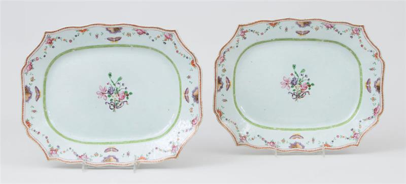 Appraisal: PAIR OF RECTANGULAR CHINESE EXPORT PLATTERS WITH SHAPED RIMS Each