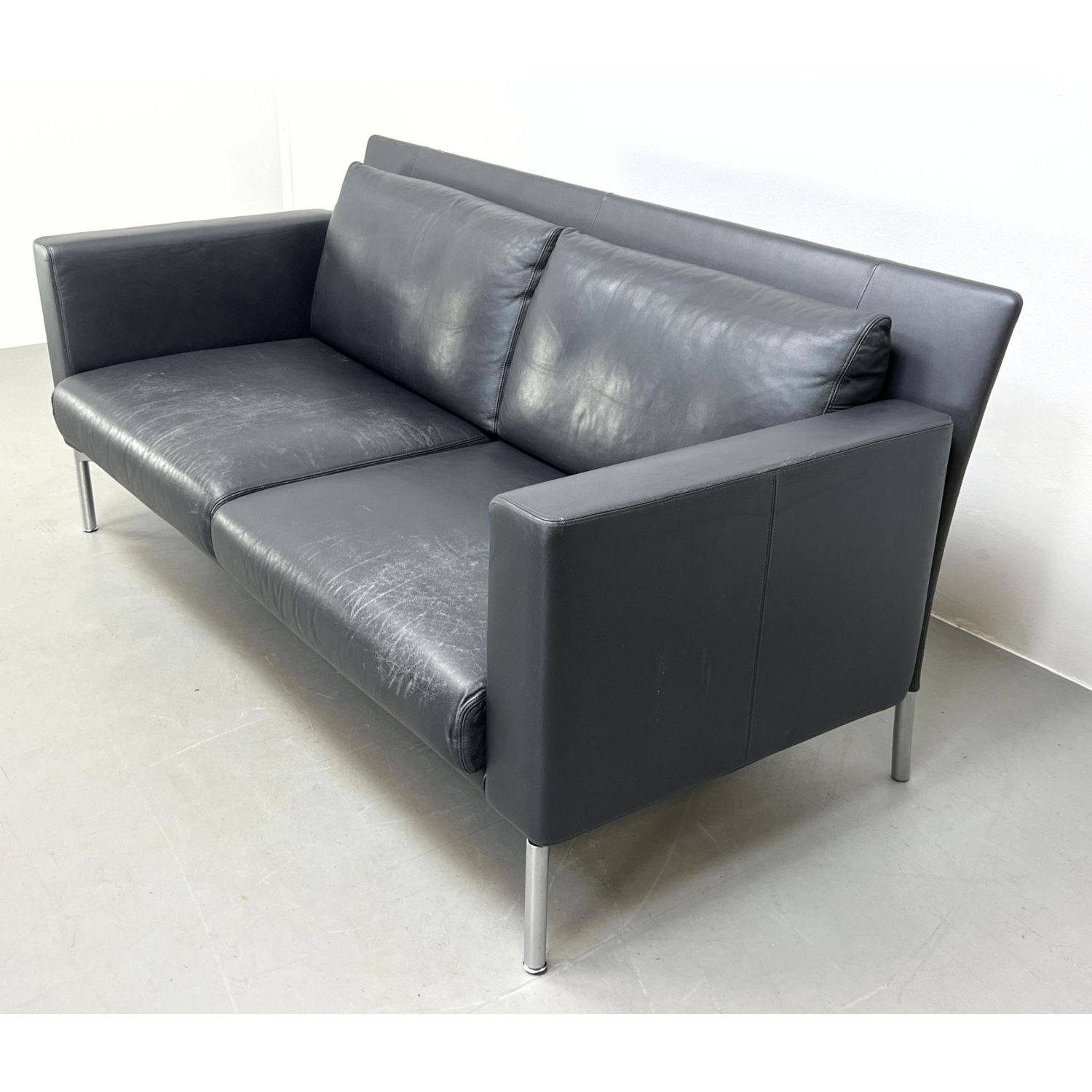 Appraisal: WALTER KNOLL German Gray Vinyl Modernist Sofa Convertible style Arms