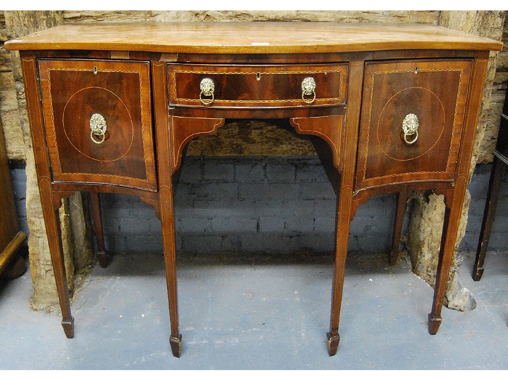 Appraisal: A small th century cross-banded and inlaid mahogany sideboard of