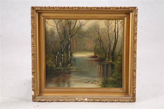 Appraisal: OIL ON CANVAS Landscape of a forest and stream Signed