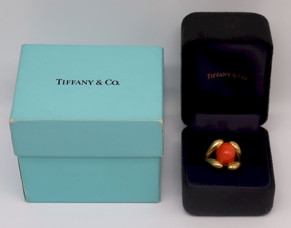 Appraisal: JEWELRY Schlumberger for Tiffany kt Gold and Coral Ring Schlumberger