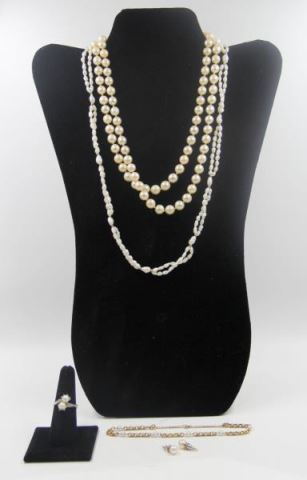 Appraisal: JEWELRY Pearl Jewelry Grouping Includes a double strand of mm