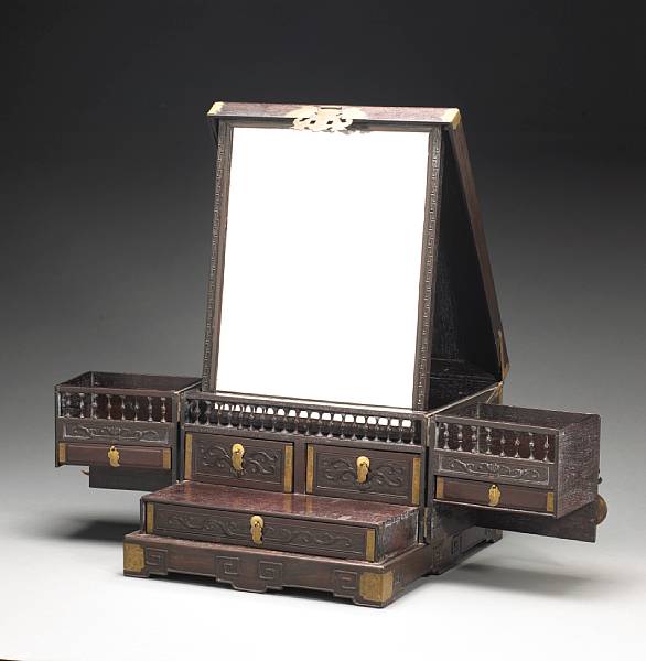 Appraisal: A large zitan and mixed wood vanity box Late Qing