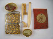 Appraisal: A mixed lot being two gilt onyx pill boxes four