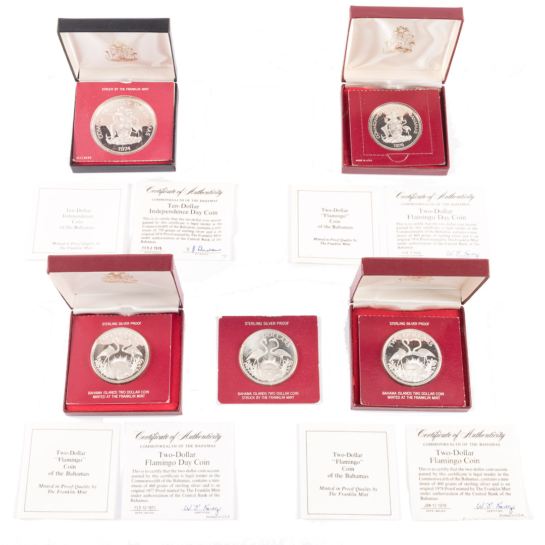 Appraisal: World Bahamas Silver Coins Five Bahamas sterling silver proof coins