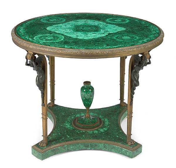 Appraisal: A good quality gilt and patinated bronze and malachite veneered