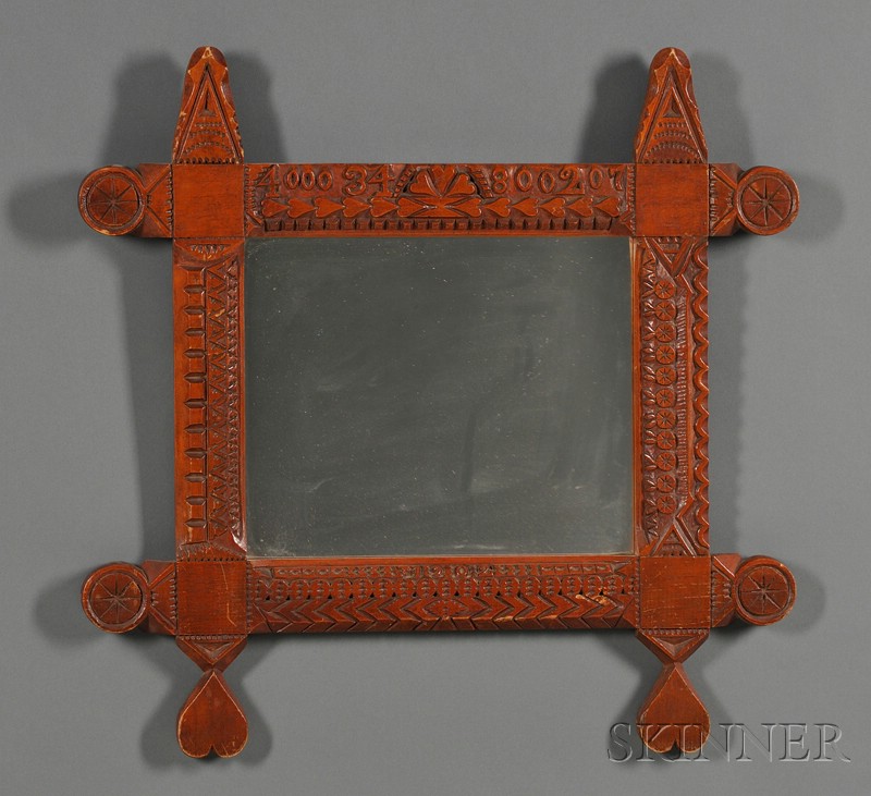 Appraisal: Chip-carved Tramp Art Mirror Frame America early th century with