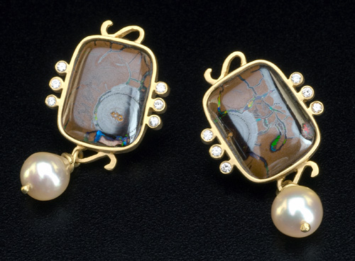 Appraisal: Wendy Brigode earrings for unpierced ears Matrix opal diamonds and