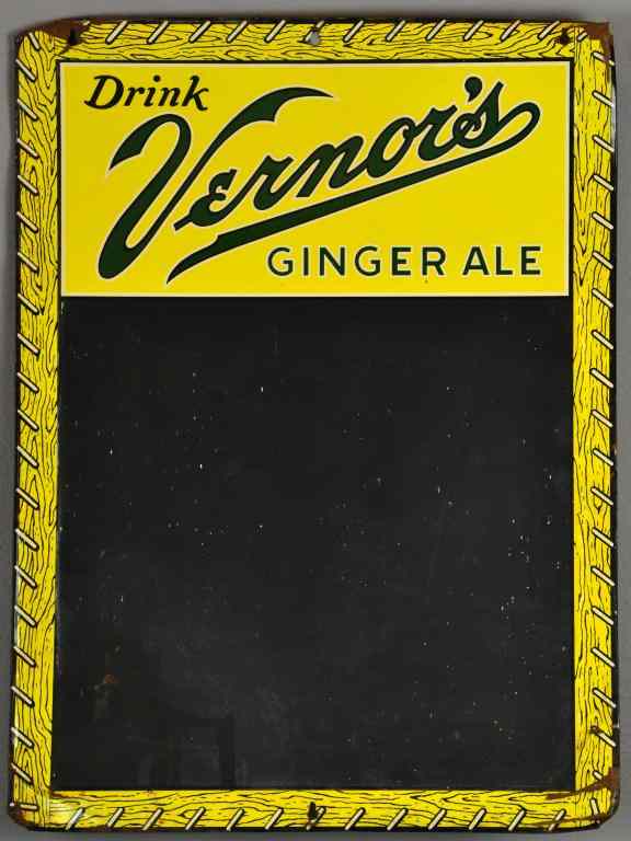 Appraisal: Antique Vernor's Enamelled Blackboard Menu SignA yellow and green metal