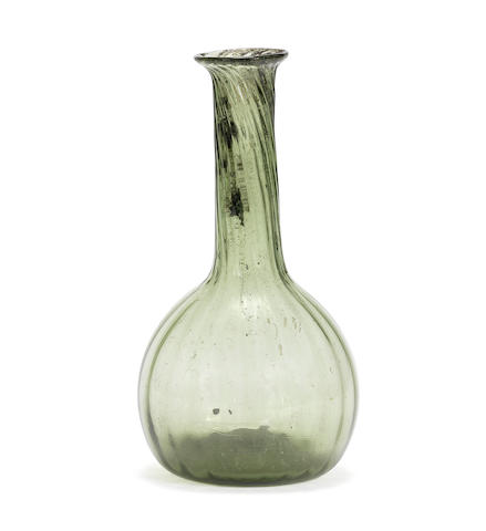 Appraisal: A green tinted rib-moulded bottle probably Spanish th century or