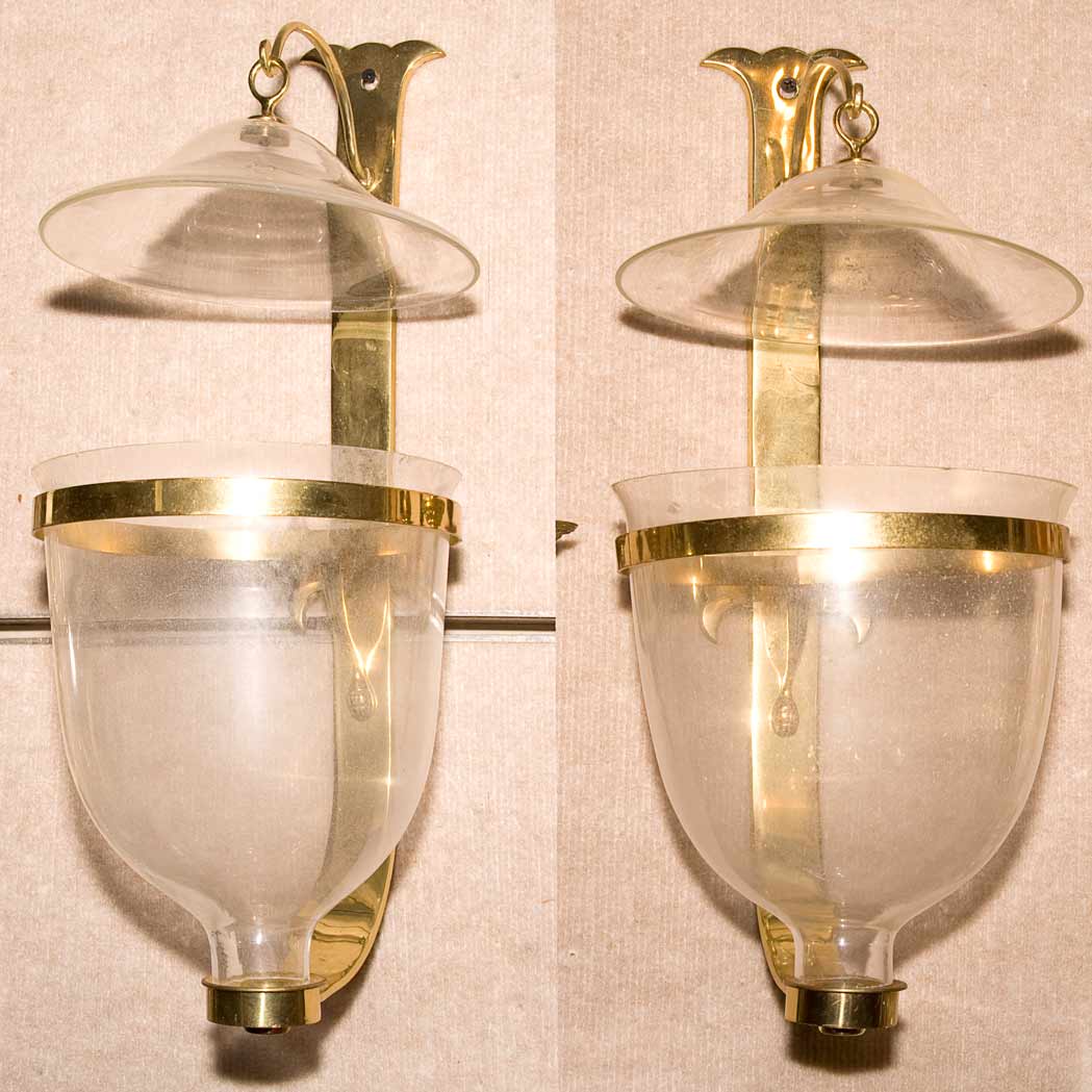 Appraisal: Pair of Georgian Style Gilt-Metal and Glass Lanterns Height inches