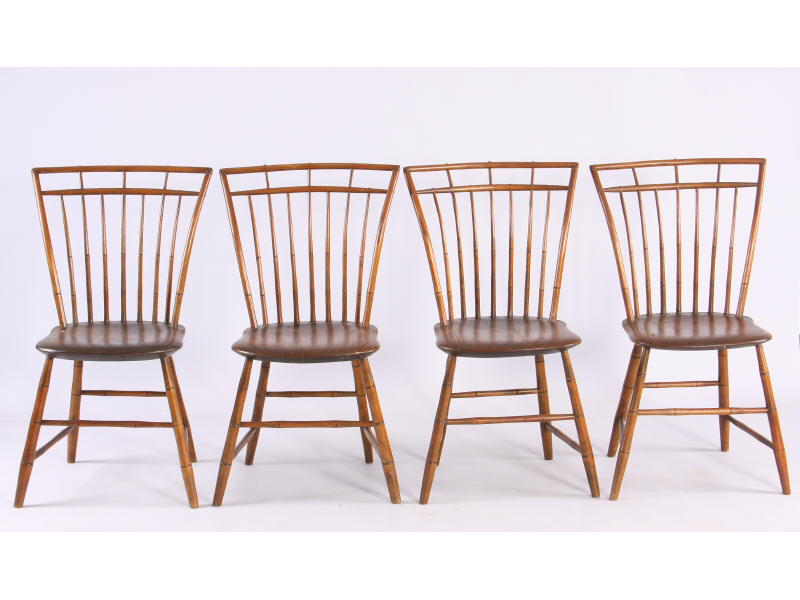 Appraisal: Set of Four Windsor Side Chairs ca birdcage crest over