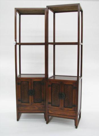 Appraisal: A Pair of Oriental Style Etageres with double door storage