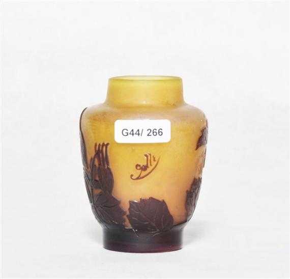 Appraisal: GALL MILE VASE circa Acid-etched yellow glass with violet overlay