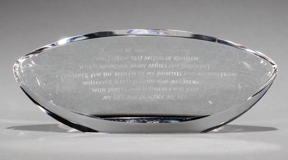 Appraisal: Steuben Glass Hippocratic Oath designed by George Thompson and Patricia