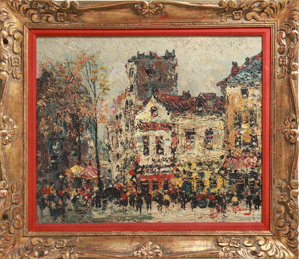 Appraisal: Jean Remy Parisian Street Scene Oil on Canvas Jean Remy