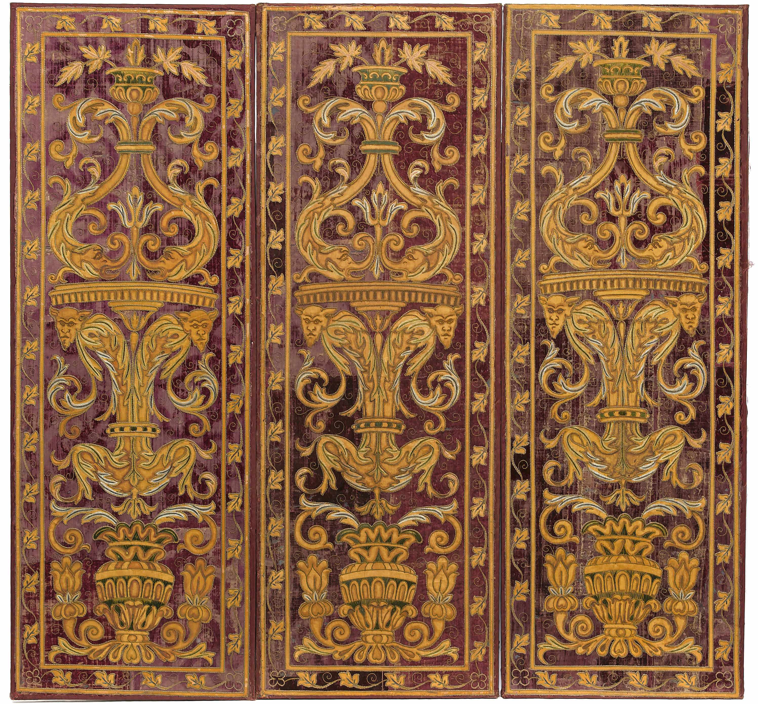 Appraisal: A set of three Italian Baroque cut velvet and metal