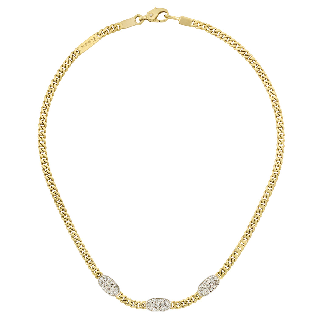 Appraisal: Two-Color Gold and Diamond Curb Link Chain Necklace kt round