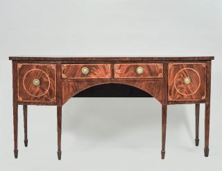 Appraisal: GEORGIAN INLAID MAHOGANY SIDEBOARD The slightly curved top above a