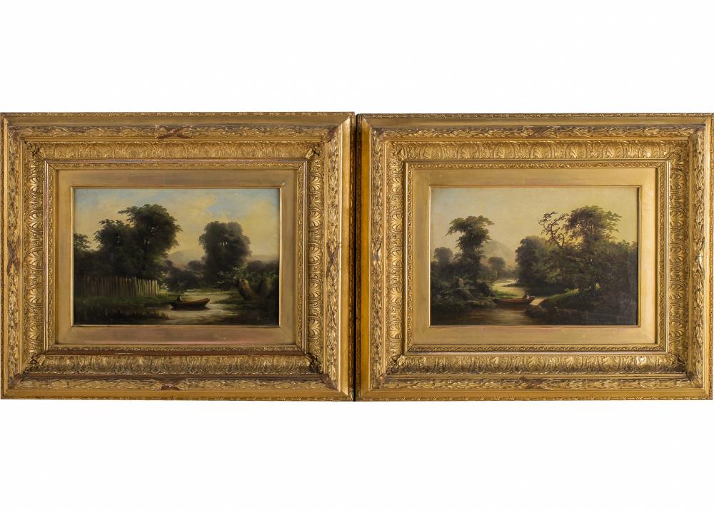 Appraisal: CONTINENTAL SCHOOL PAIR OF LANDSCAPESeach oil on canvas signed illegibly