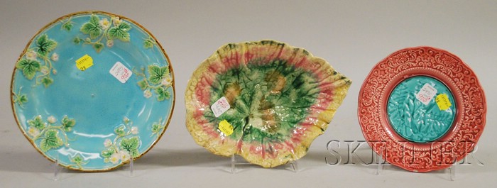 Appraisal: Majolica Leaf-form Dish English Berry Blossom Plate and a Small