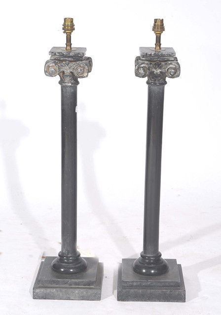 Appraisal: A PAIR OF SIMULATED MARBLE TABLE LAMPS of classical column