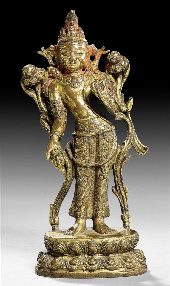 Appraisal: A PALA STYLE GILT COPPER FIGURE OF STANDING PADMAPANI Nepal