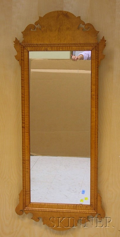 Appraisal: Chippendale-style Tiger Maple Mirror lg in