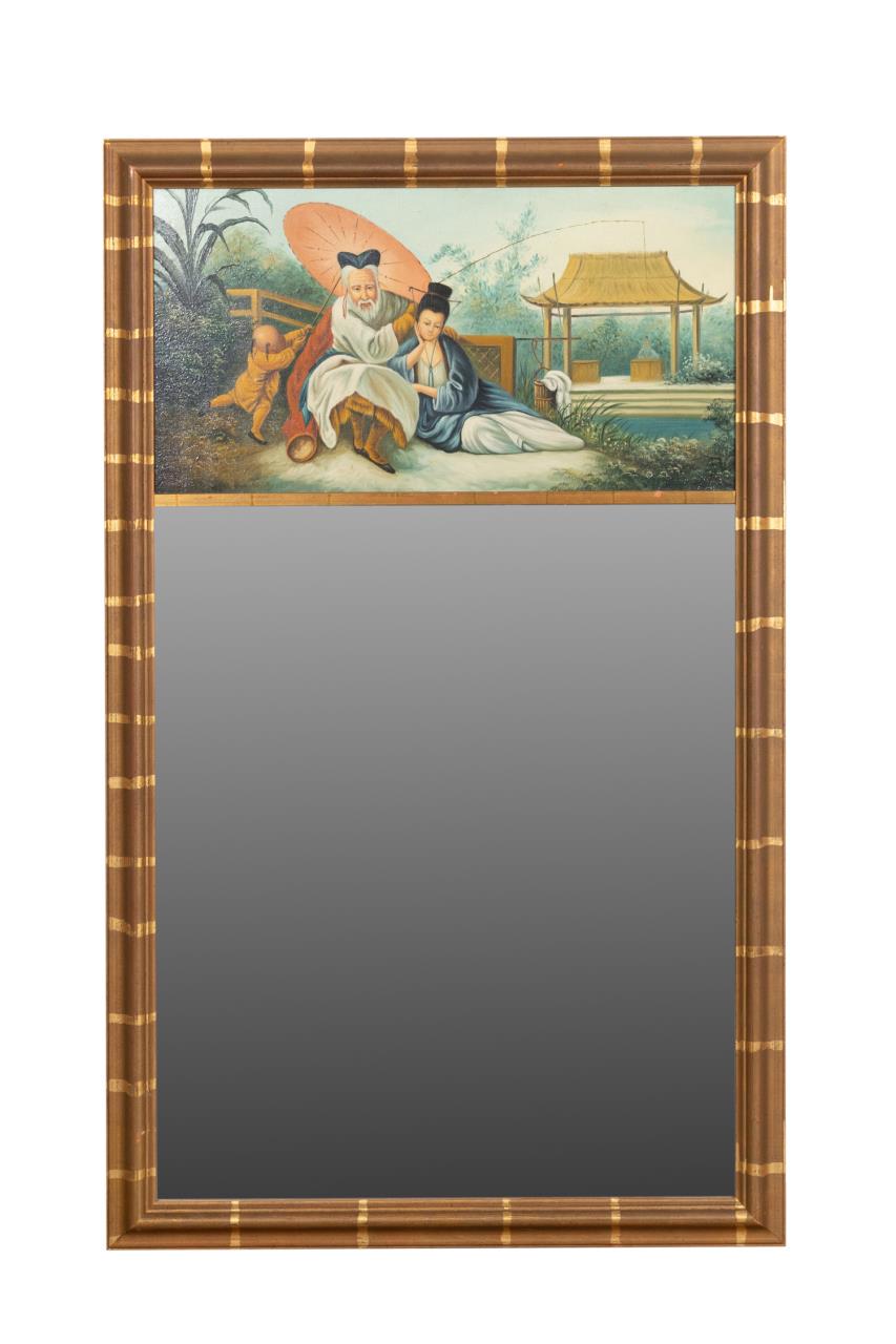 Appraisal: PARCEL GILT FIGURAL CHINOISERIE TRUMEAU MIRROR Chinoiserie and parcel gilt