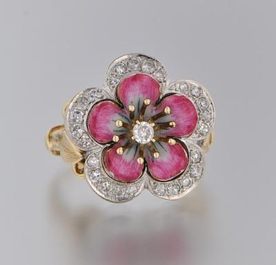 Appraisal: A Ladies' Enamel and Diamond Dogwood Blossom Ring k yellow