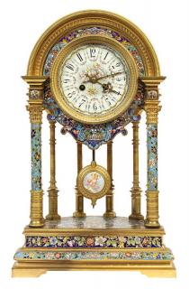 Appraisal: French champleve decorated mantle clock French champleve decorated mantle clock