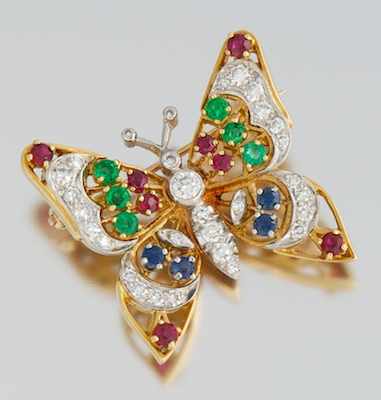 Appraisal: A Ladies' k Gold Diamond and Gemstone Butterfly Brooch k