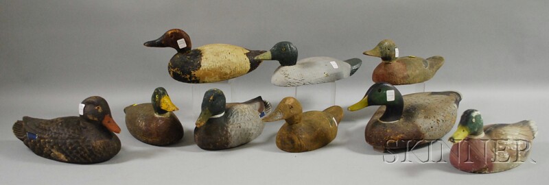 Appraisal: Nine Painted Duck Decoys including five wooden three composition and