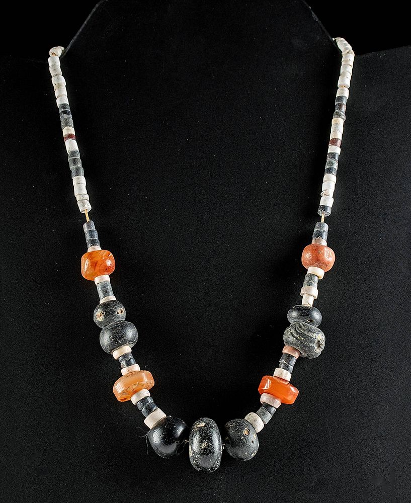 Appraisal: Sumerian Faience Steatite Carnelian Bead Necklace Originally Listed At Ancient