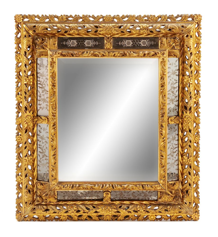 Appraisal: A French Neoclassical Style Giltwood and Etched Glass Mirror A