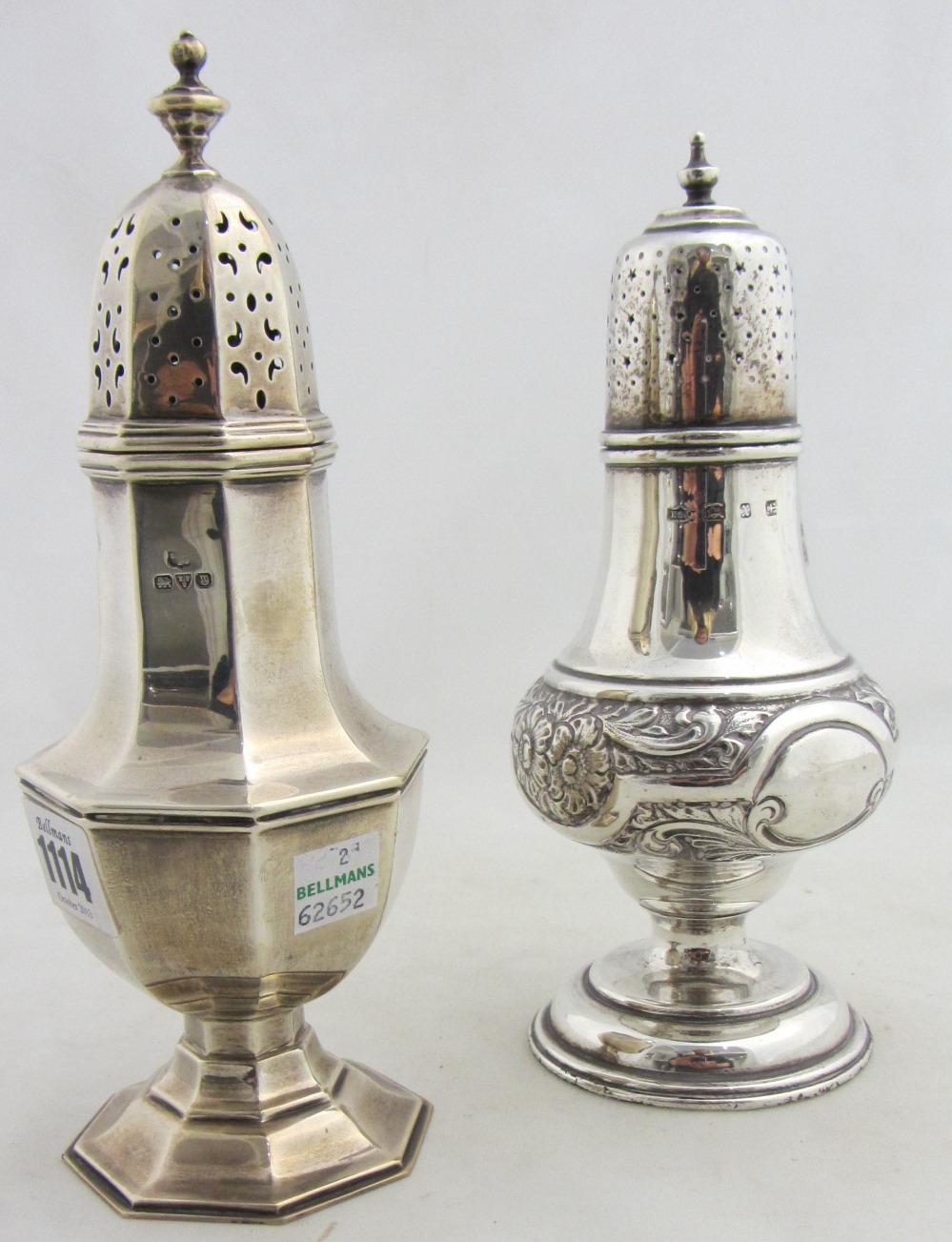 Appraisal: A silver octagonal baluster shaped sugar caster Chester and a