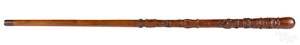 Appraisal: Carved cane attributed to Frank Feather Carved cane attributed to